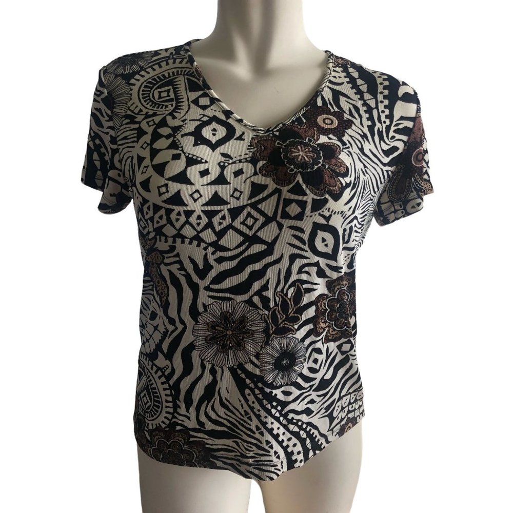 CHICOS Brown V Neck T Shirt  2 LG 12